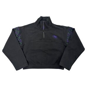 Puma PAM Perks and Mini  Quarter Zip Cropped Sweatshirt Womens XS Black Purple